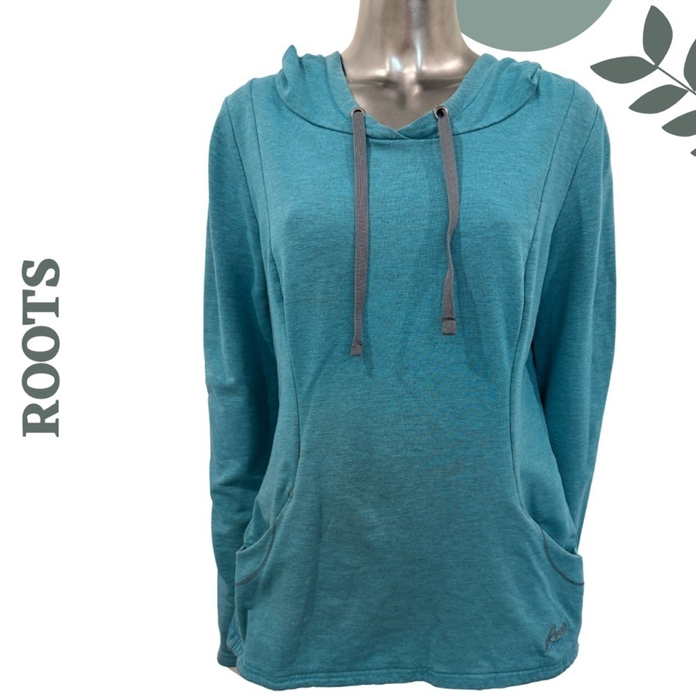 🛍️ Roots Lightweight Teal Hoodie – Drawstring, Pockets – Women’s Small